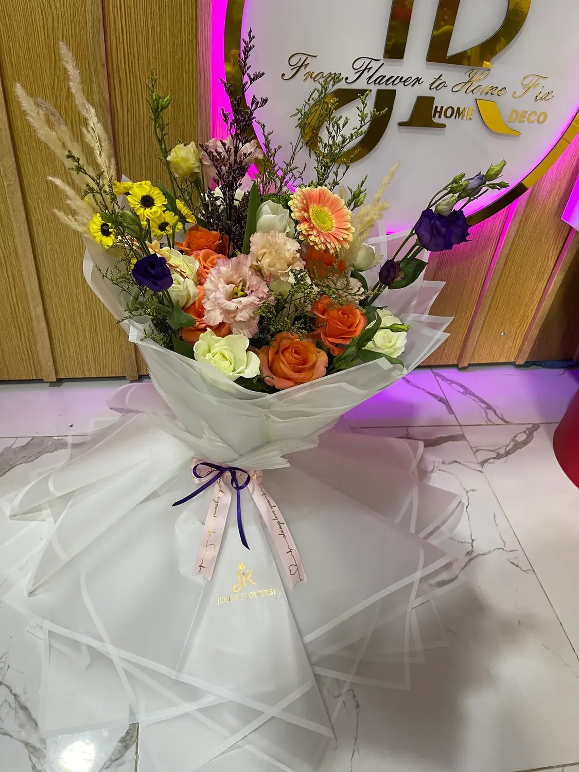 Peach celebration bouquet by Joury Flowers
