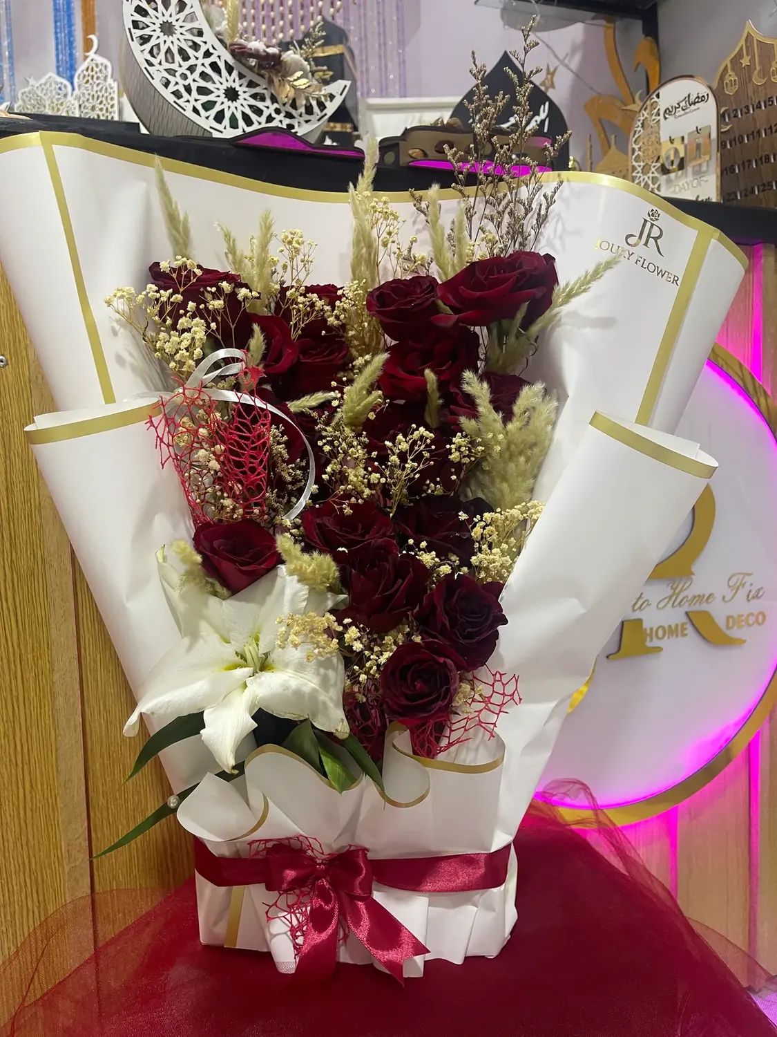 Matching Hand Bouquet car decoration by Joury Flowers